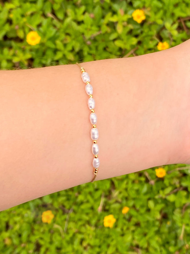 Pulsera Hilo Cafe Con Perlas Y Bolitas