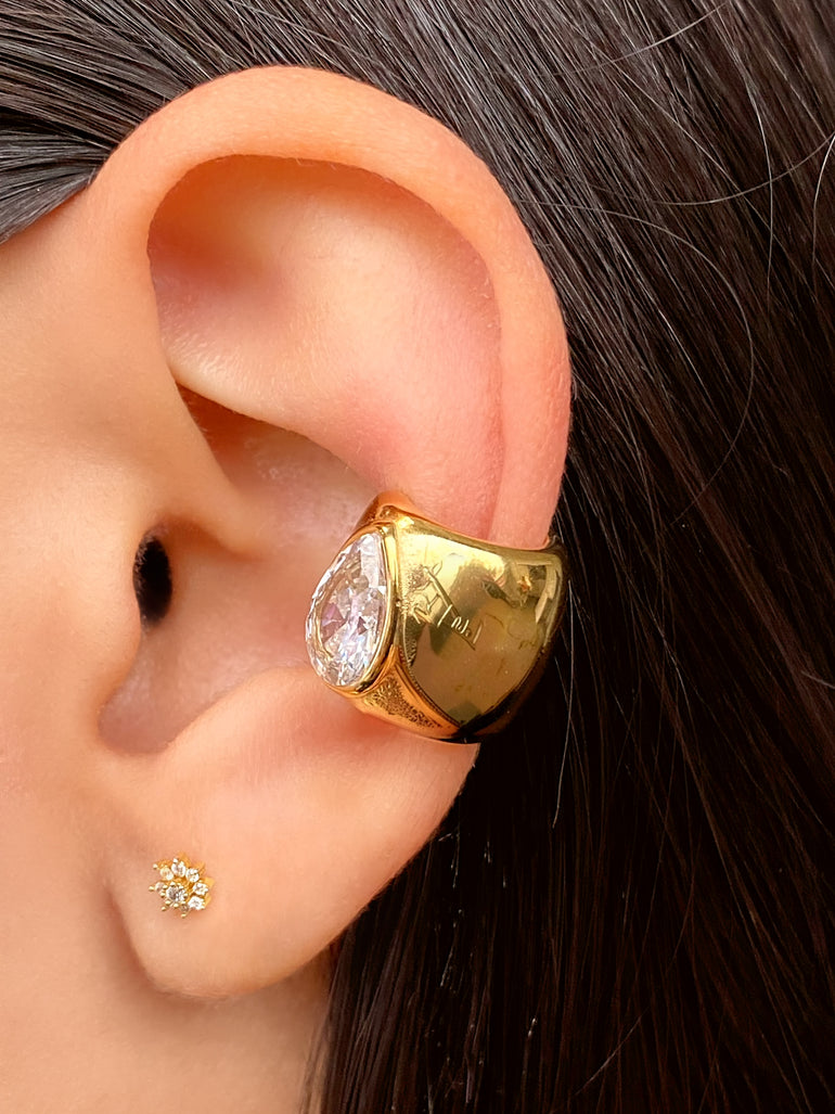 Set Ear Cuff Grueso Liso Y Gota Zirconias