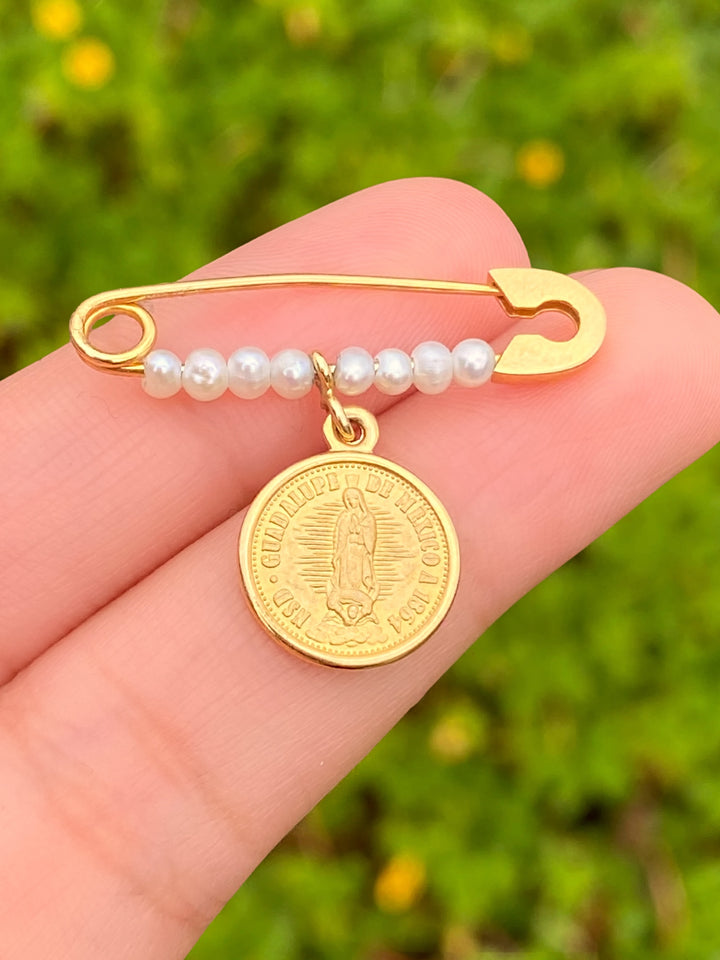 Segurito Con Perlas y Virgen Oro 14k