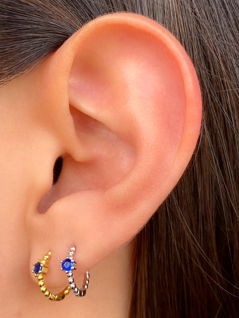 Arracada Bolitas Con Zirconia Azul