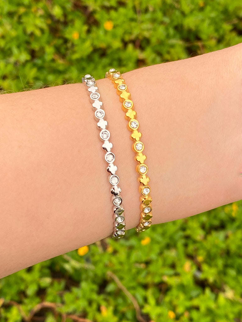 Brazalete Treboles y Zirconias Intercalados