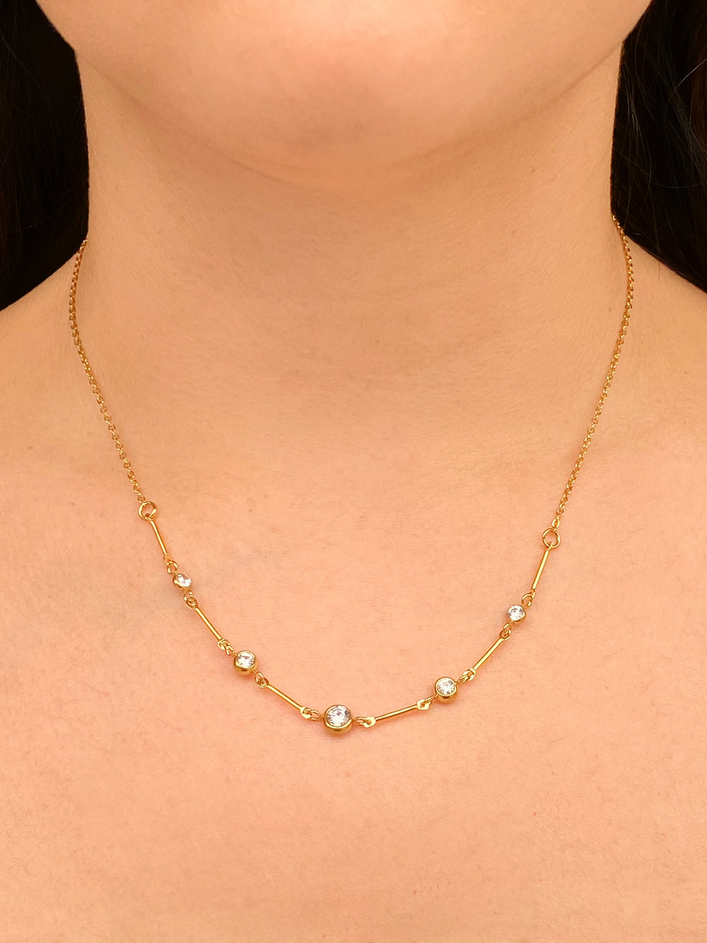Collar Eslabones Largos Con Zirconias