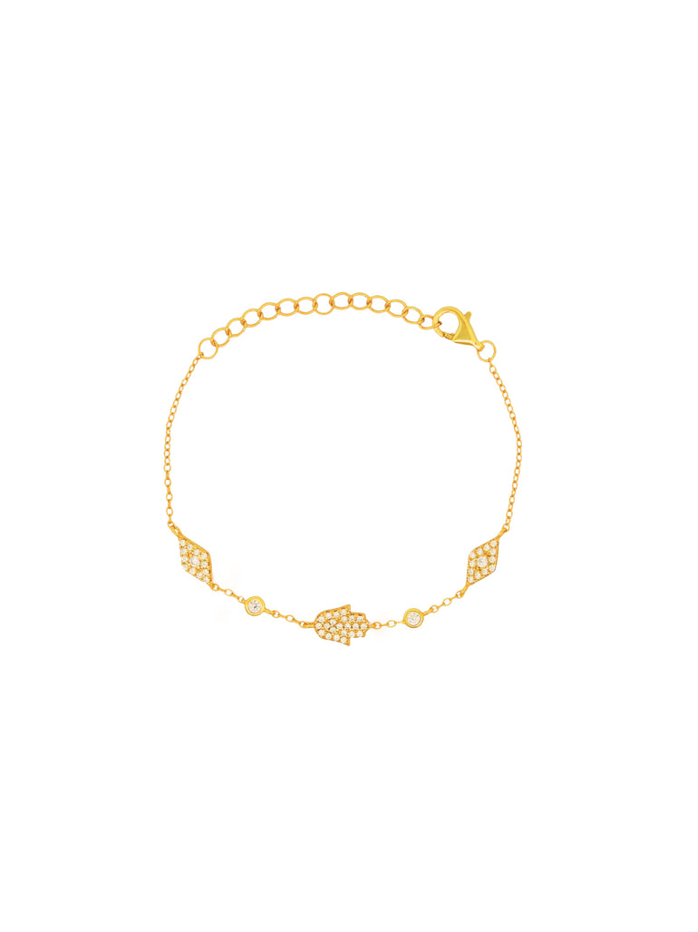 Pulsera Mano De Fatima y Ojos Con Zirconia