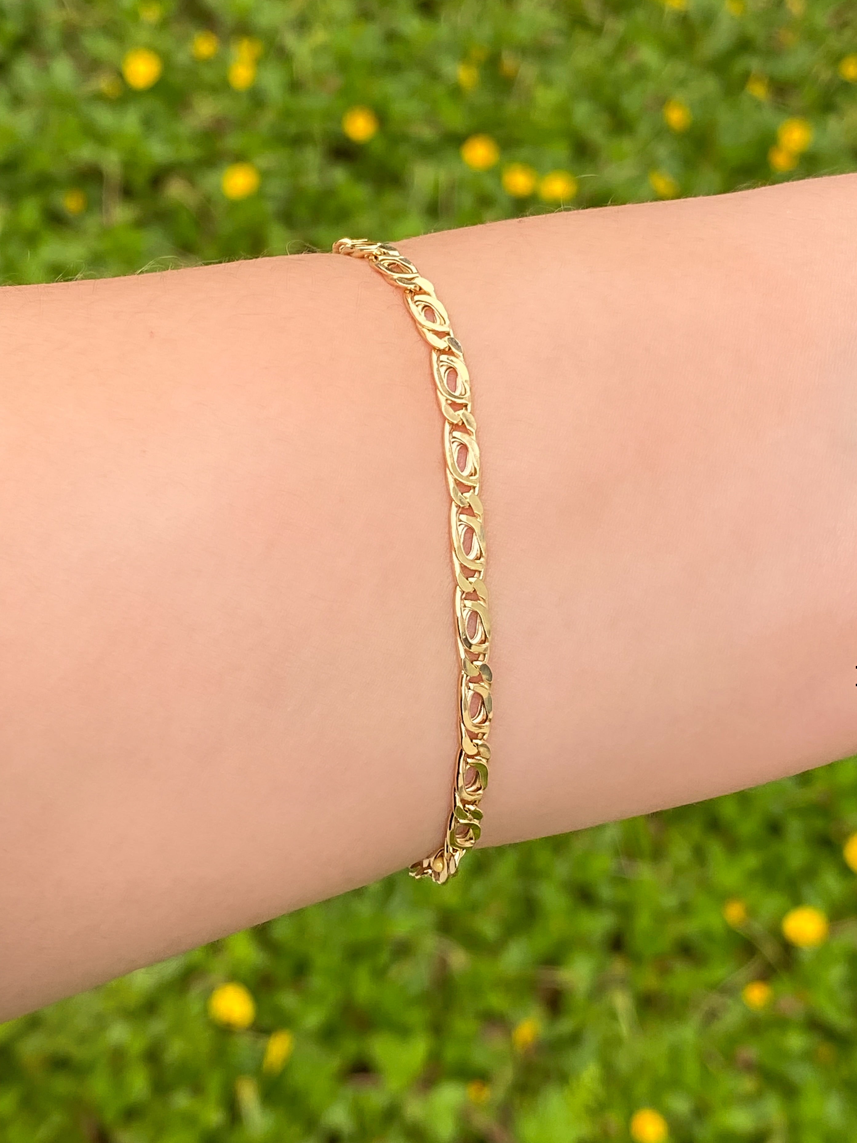 Pulsera Eslabon Planchado 3 mm Oro 14k