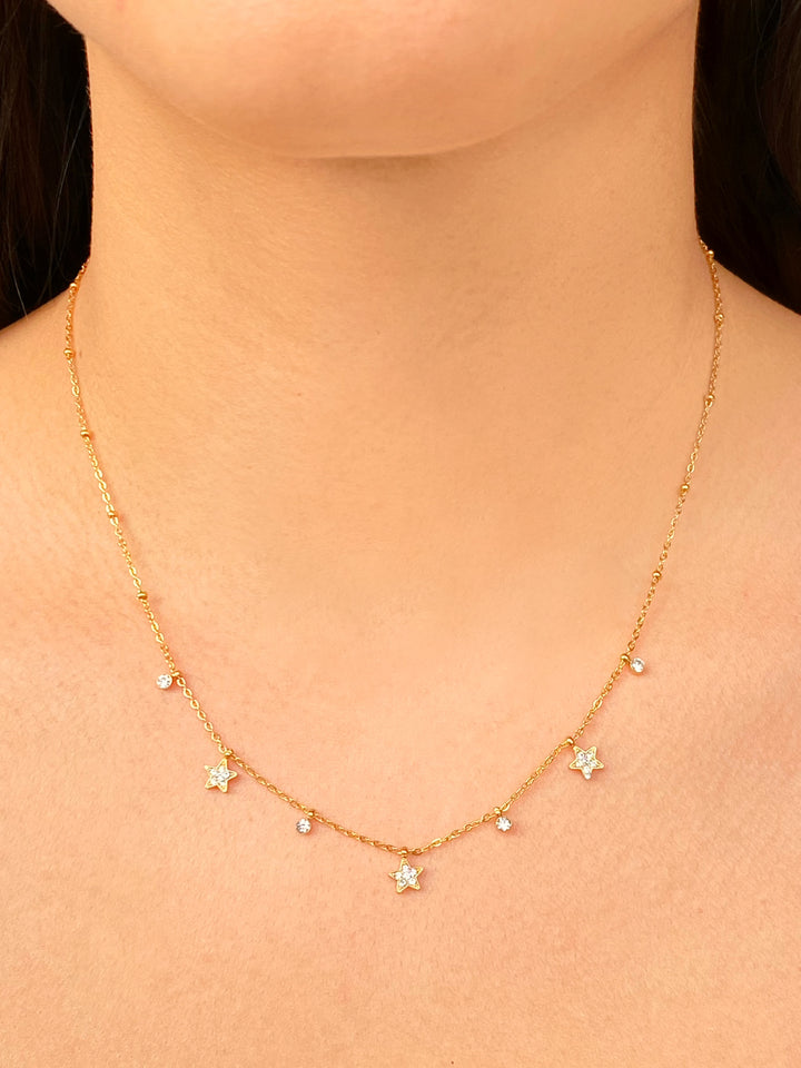 Collar Bolitas Estrellas Con Mini Zirconias