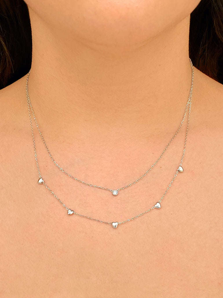 Collar Doble Corazones Y Zirconias