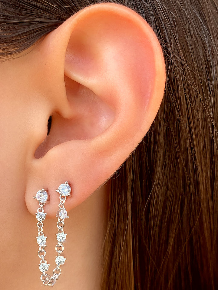 Arete Con Cadena Doble Zirconia