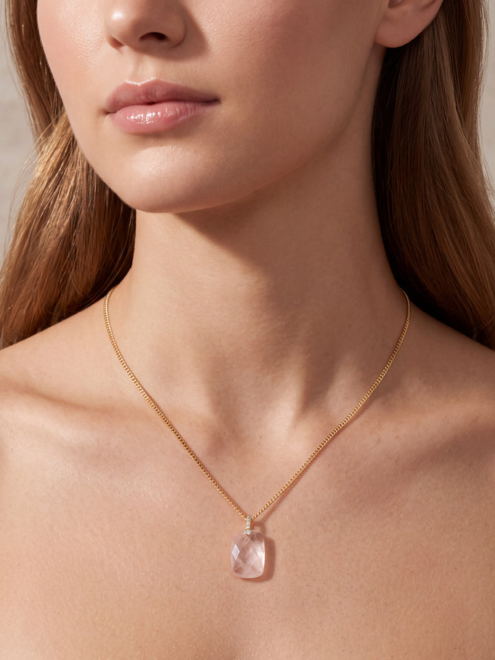 Dije Rectangular Piedra Cuarzo Blanco Con Zirconias