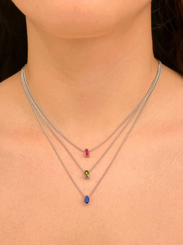 Personaliza Tu Collar Birthstone Gota Plateado
