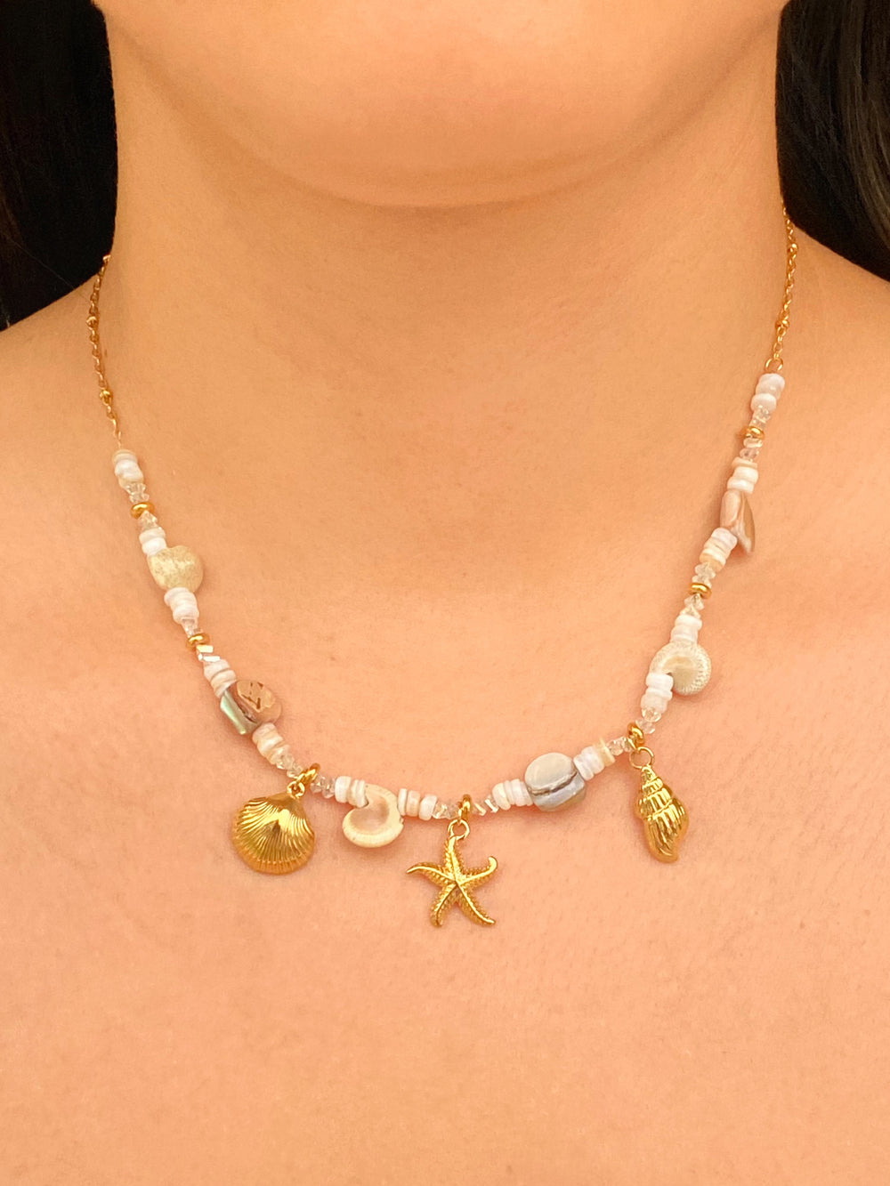 Collar Conchas Con Dije Estrella, Caracol y Concha