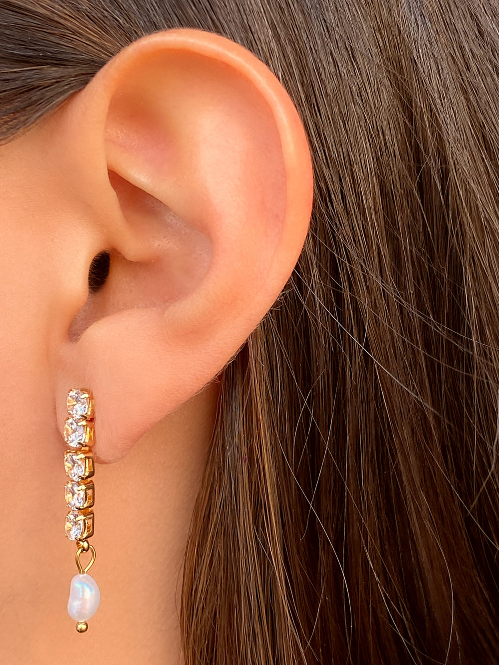 Par Arete Tira Zirconias Con Perla