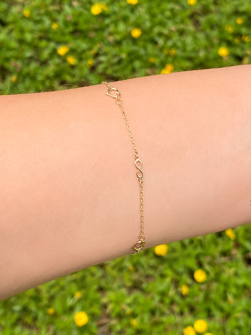 Pulsera Infinito y Corazon Oro 14k