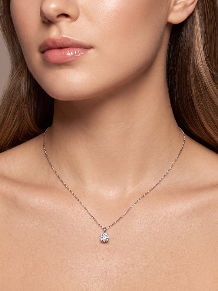 Collar Dije Solitario Corte Round 1.5 Ct Diamante Lab Grown
