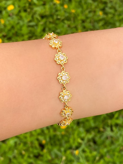 Pulsera Flores Con Zirconia