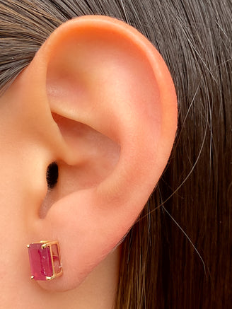 Par Arete Rectangular Rubí Natural