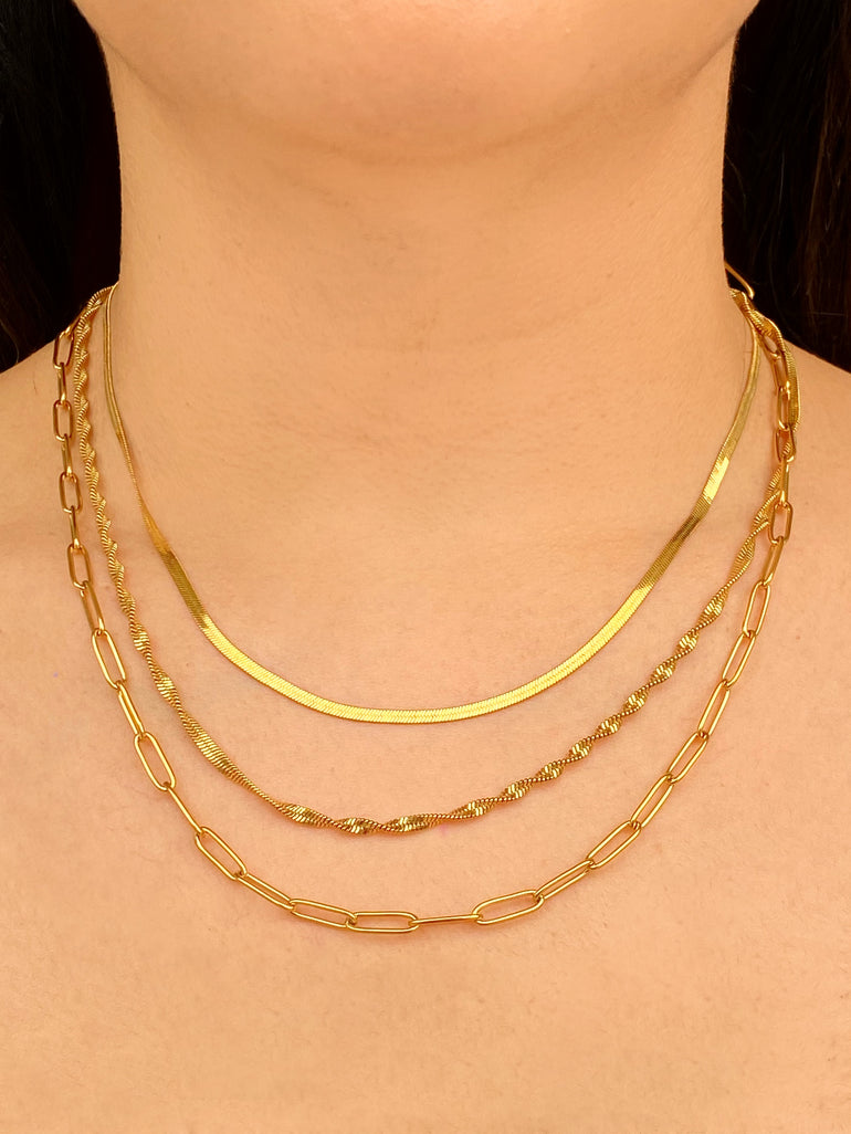 Collar Triple Eslabon Tipo Clip, Planchado y Torcido