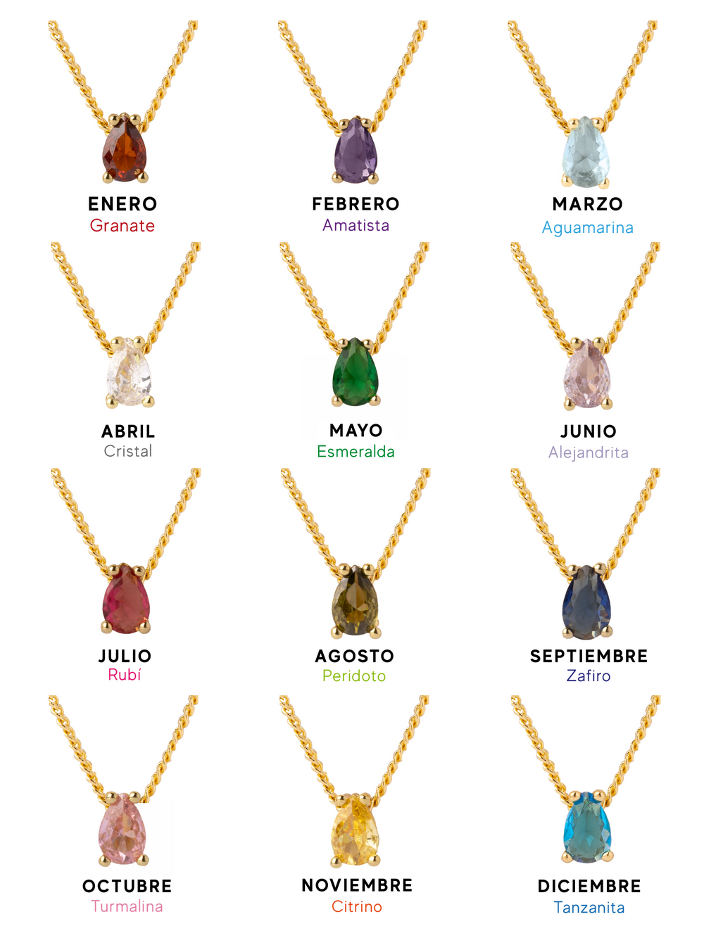 Collar Dije Birthstone Gota