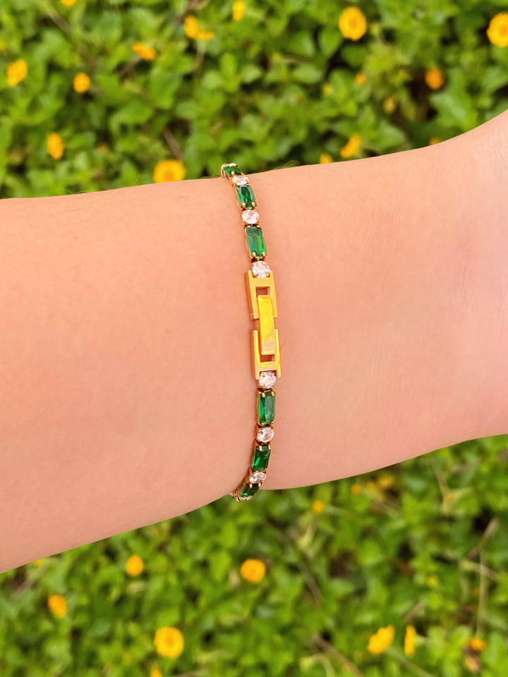 Pulsera Baguettes Verdes Con Zirconias