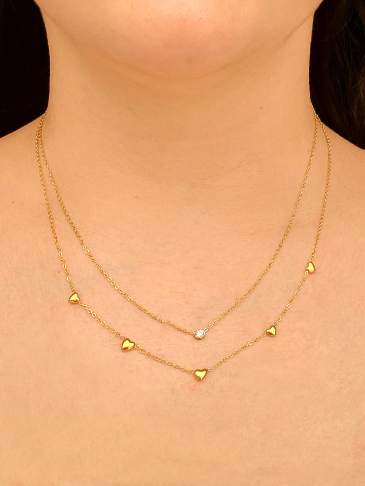 Collar Doble Corazones Y Zirconias