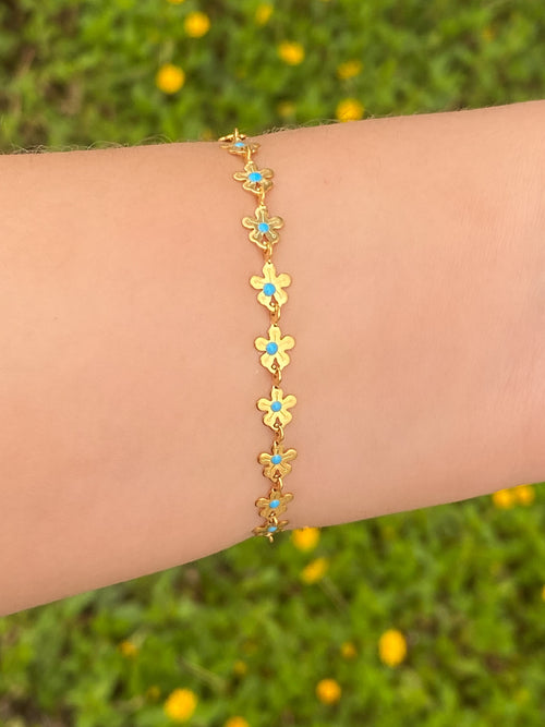 Pulsera Flores y Piedra Azul