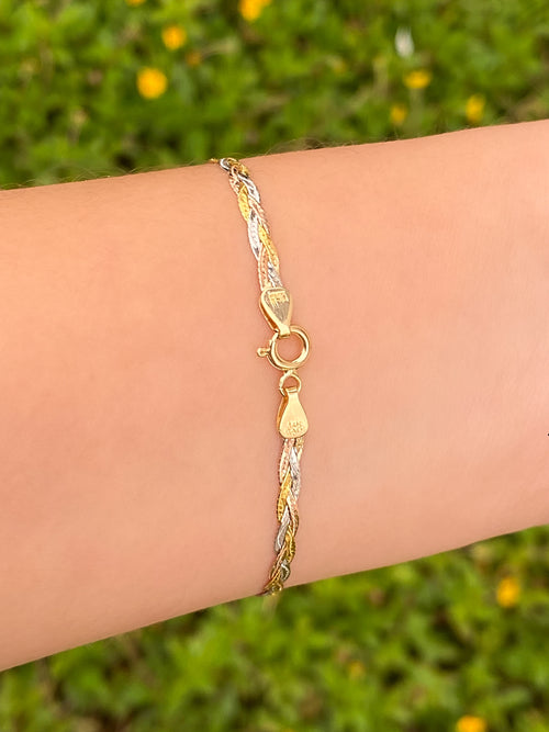 Pulsera Trenzada Combinada Oro 14k