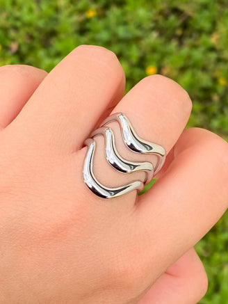 Anillo Triple Onda Plateado