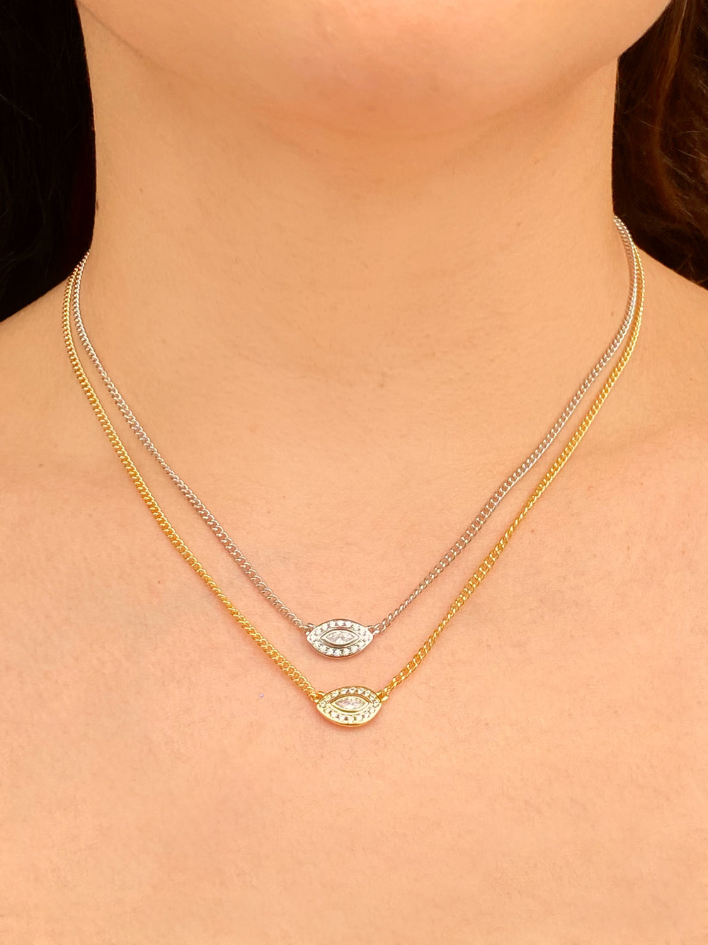 Collar Cadena Cubana Dije Ojo de Zirconias