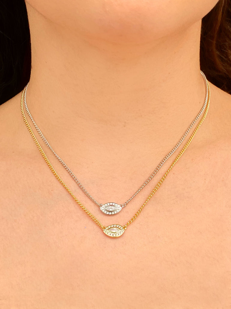 Collar Cadena Cubana Dije Ojo de Zirconias