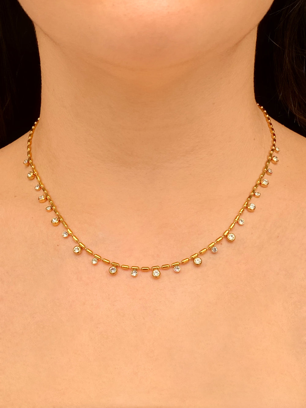 Collar Cilindros Con Zirconias Colgantes