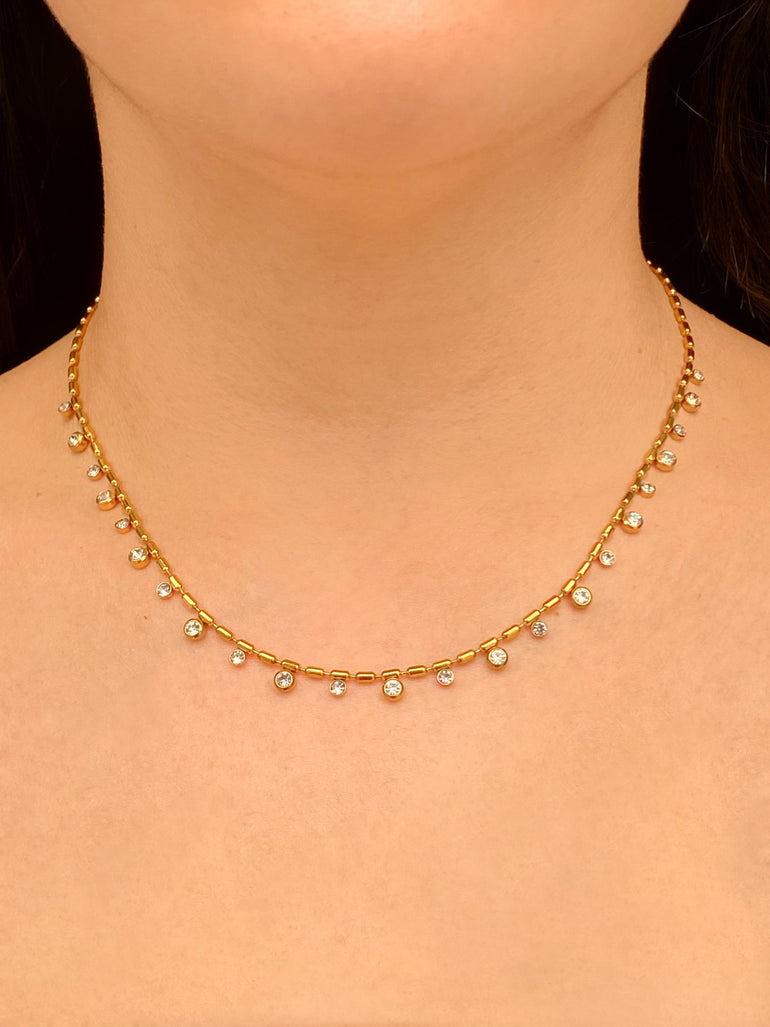 Collar Cilindros Con Zirconias Colgantes