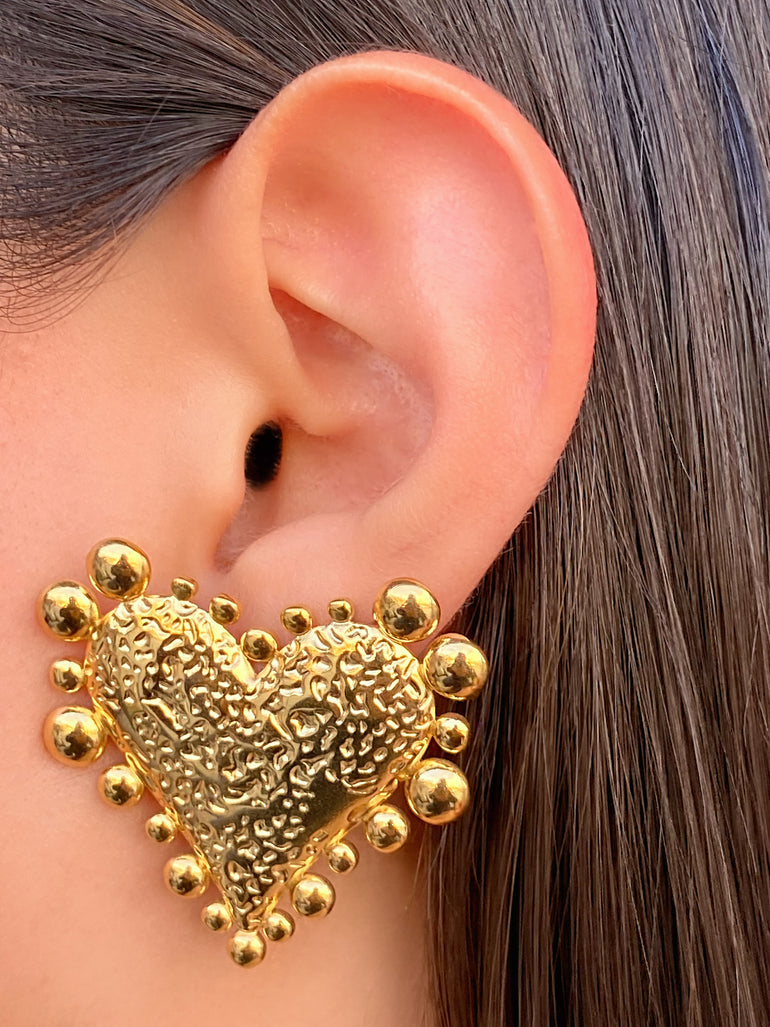 Par Arete Corazon Chunky Con Bolitas