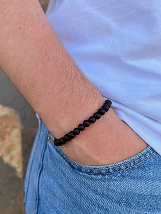 Pulsera Bolitas Negras Onix Mate