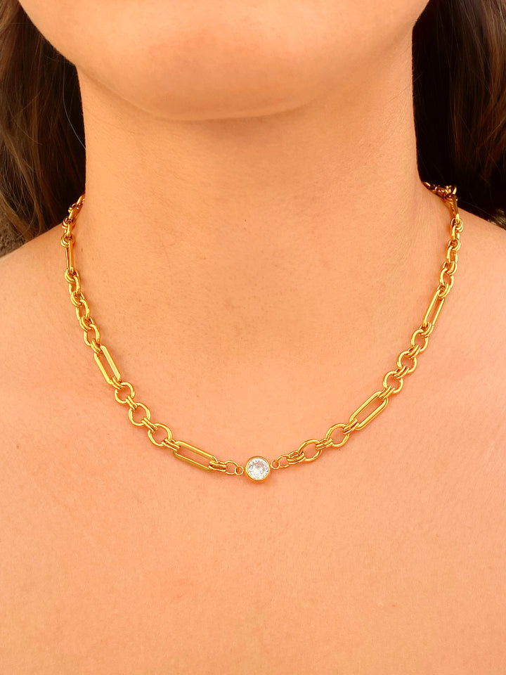 Collar Eslabon Tipo Clip y Ovalado Con Zirconia