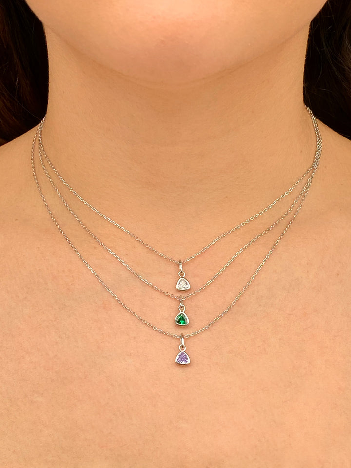 Collar Plateado Dije Birthstone Triangulo