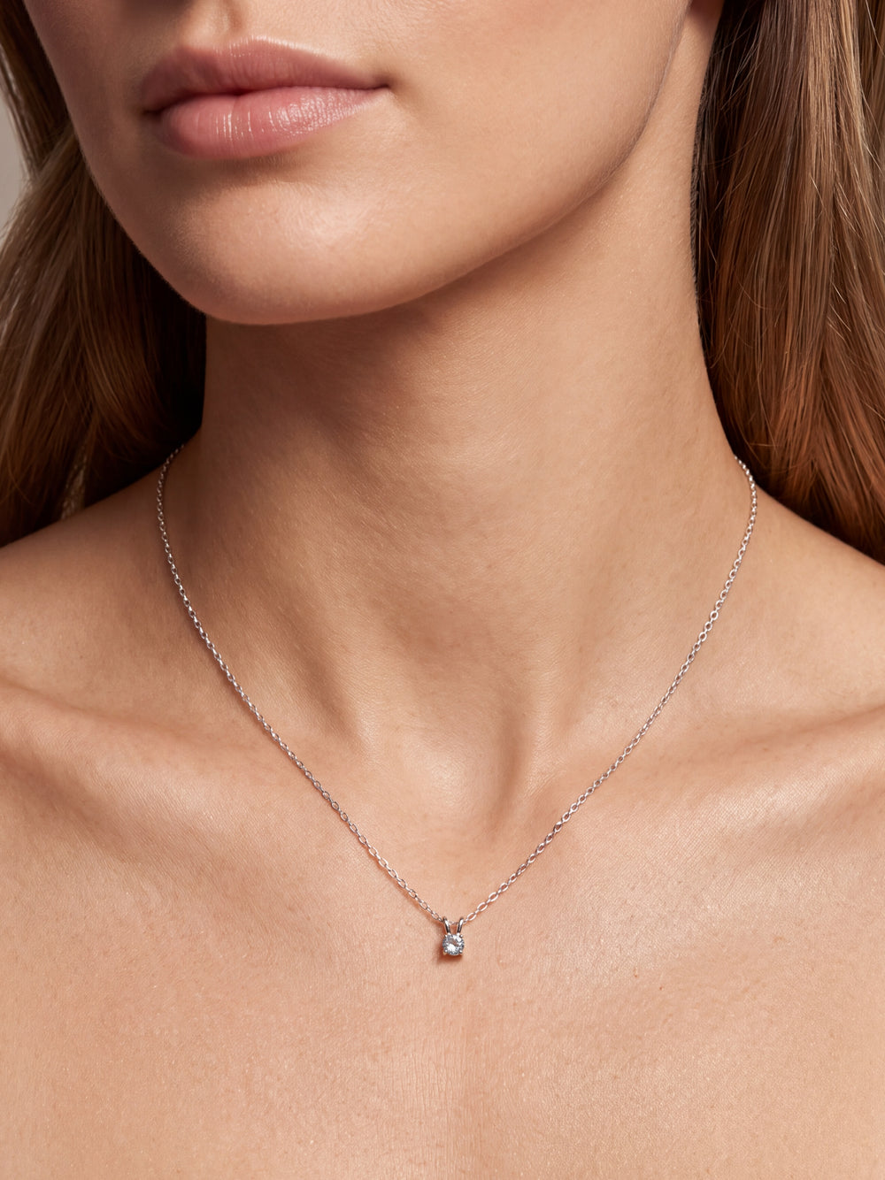 Collar Plateado Dije Zirconia Birthstone