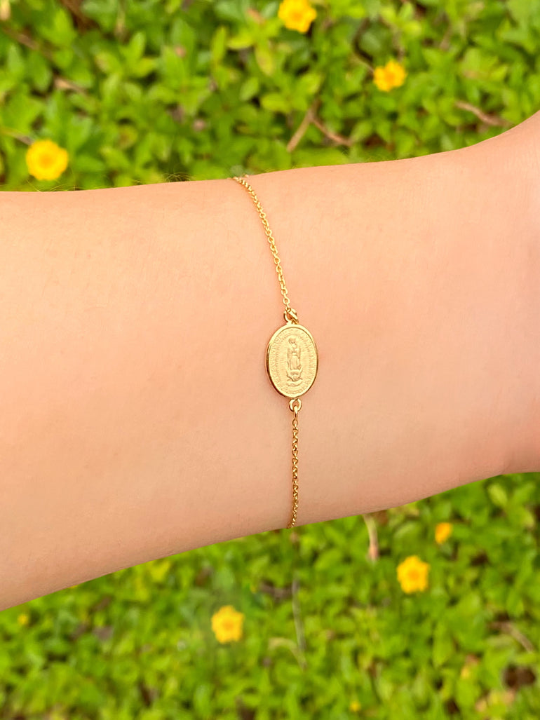 Pulsera Con Medalla Virgen de Guadalupe Oro 14k