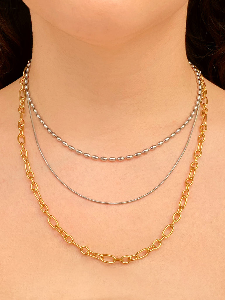 Collar Triple Eslabones Ovalados Combinado