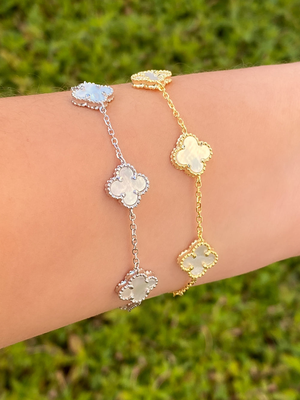 Pulsera Con Trebol Madre Perla