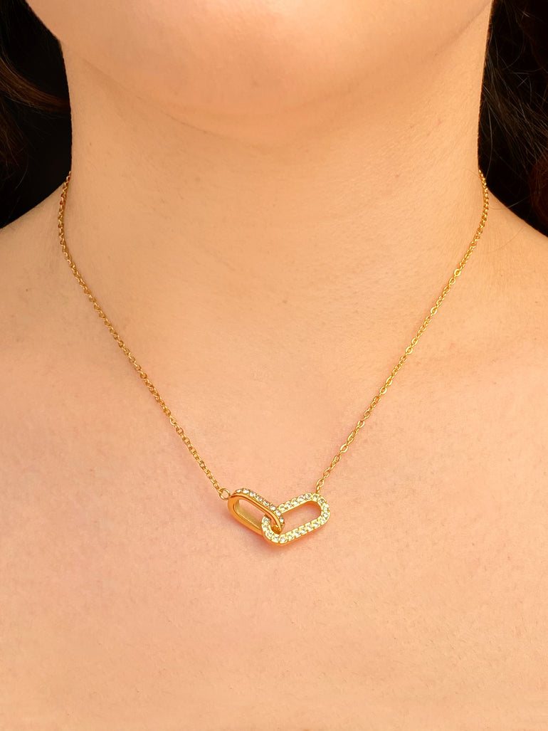 Collar Doble Dije Rectangular Zirconias Enlazado