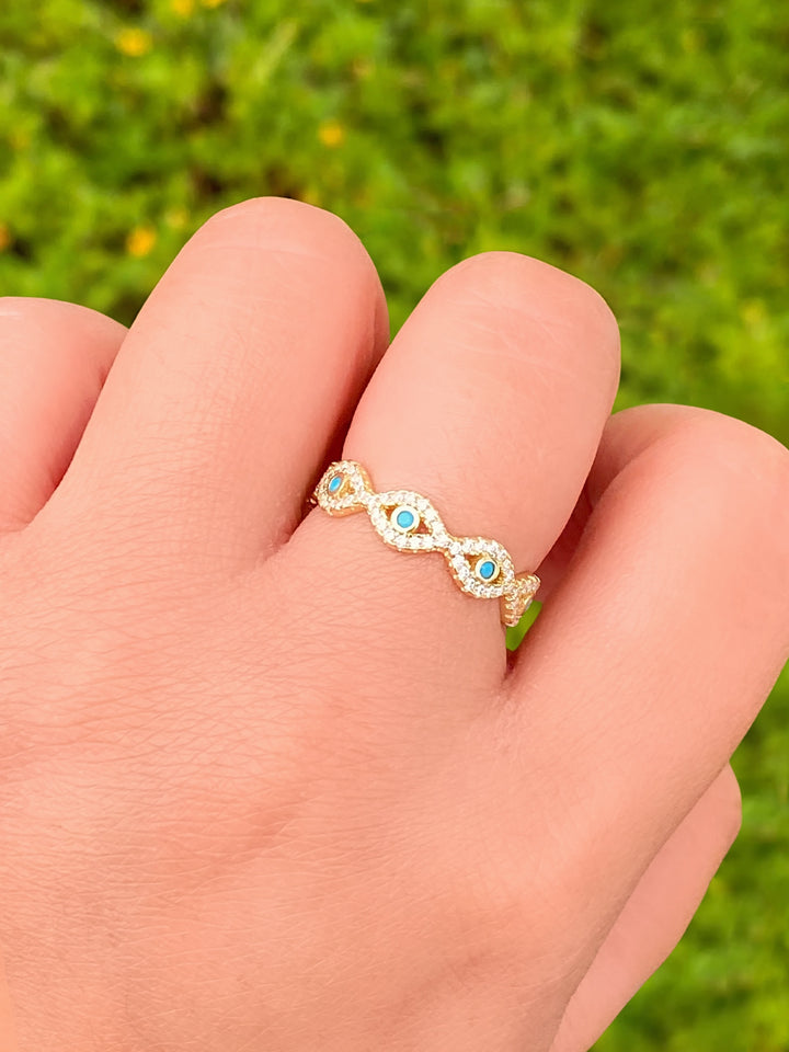 Anillo Ojos Aqua Zirconias