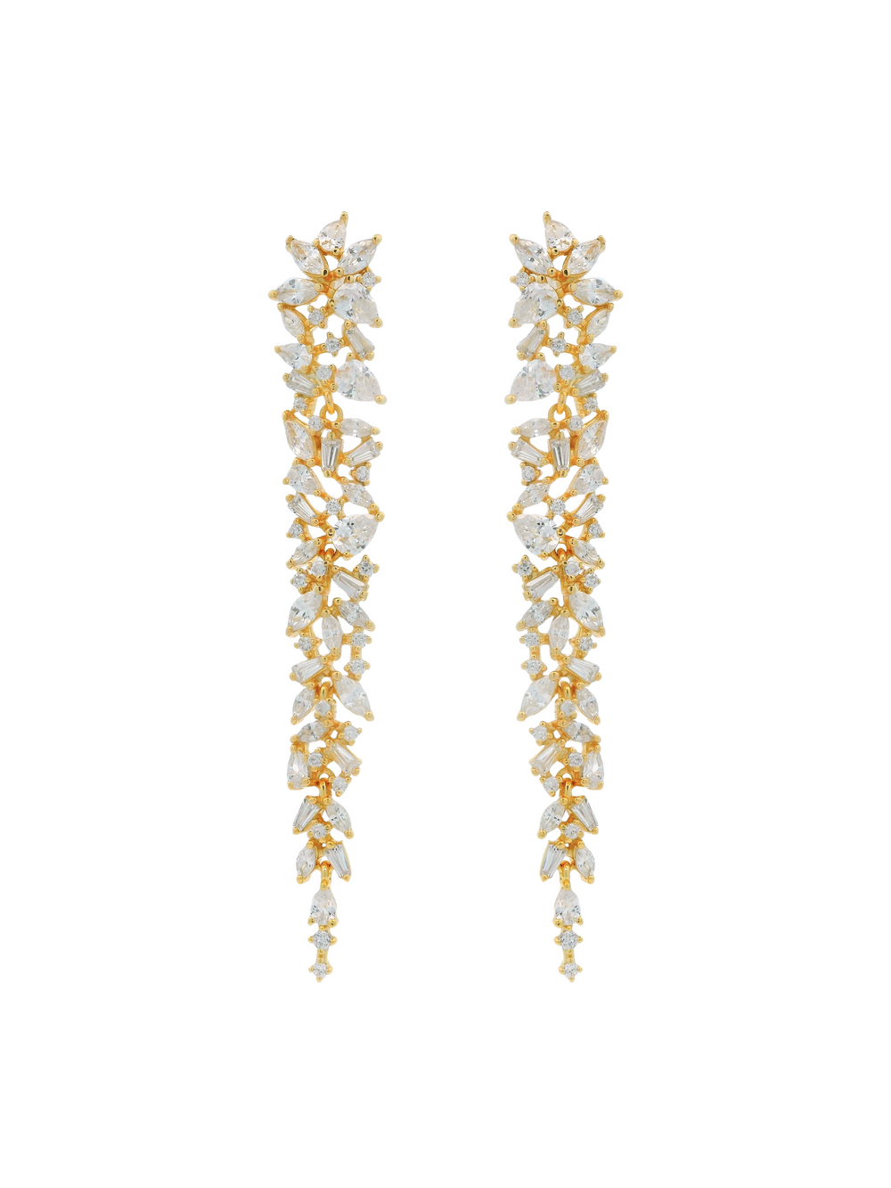 Par Arete Con Hoja y Baguettes Con Caida