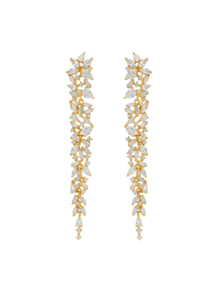 Par Arete Con Hoja y Baguettes Con Caida