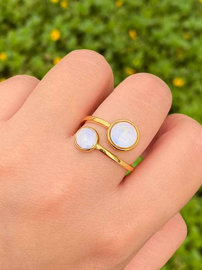 Anillo Con Doble Zirconia Blanca Redonda