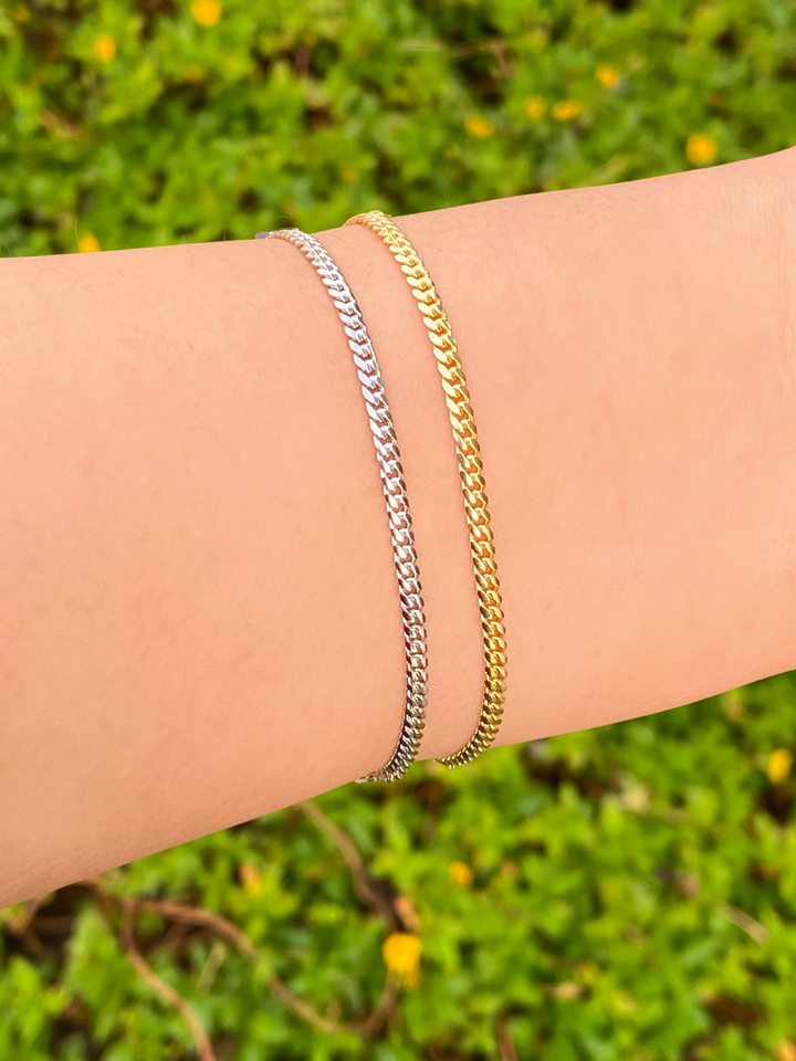 Pulsera Delgada Eslabon Cubano Oro 14k