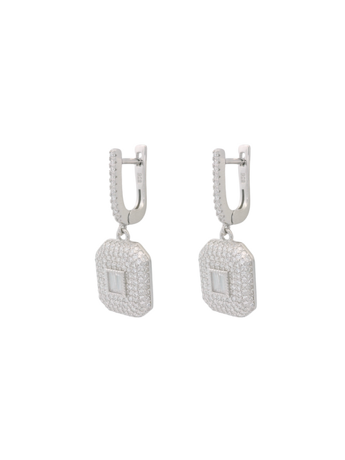 Par Arracada Rectangular Con Dije Zirconia