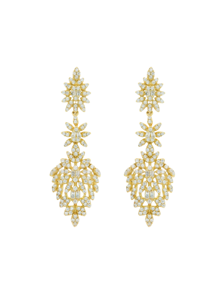 Par Arete Flor Largo Con Baguettes y Zirconias