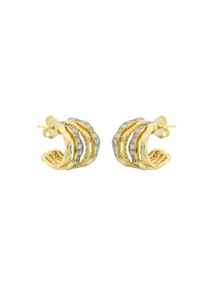 Par Arracada Triple Con Zirconias y Trenzado