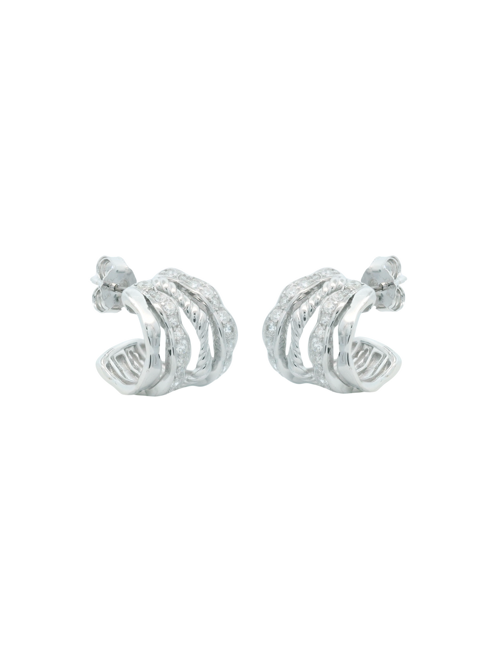 Par Arracada Triple Con Zirconias y Trenzado