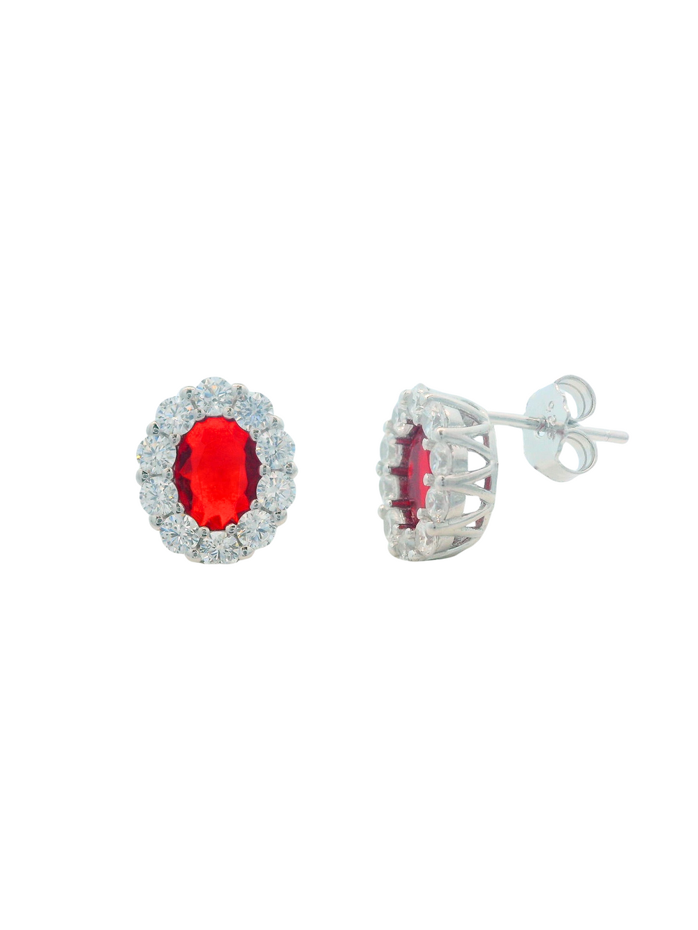 Par Arete Ovalado Rojo Con Zirconia