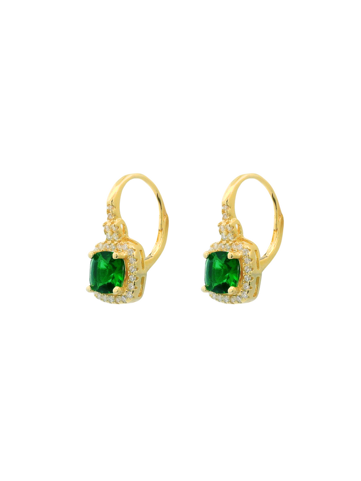 Par Arracada Con Zirconia Cuadrada Verde